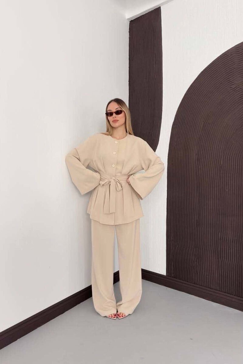 LACING WASIT SHIRT + TROUSERS WOMAN SET BEIGE/BEZHE - 3
