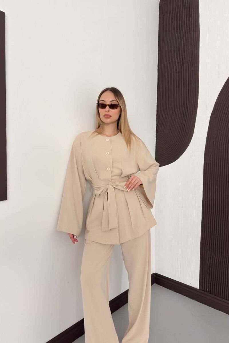 LACING WASIT SHIRT + TROUSERS WOMAN SET BEIGE/BEZHE - 4