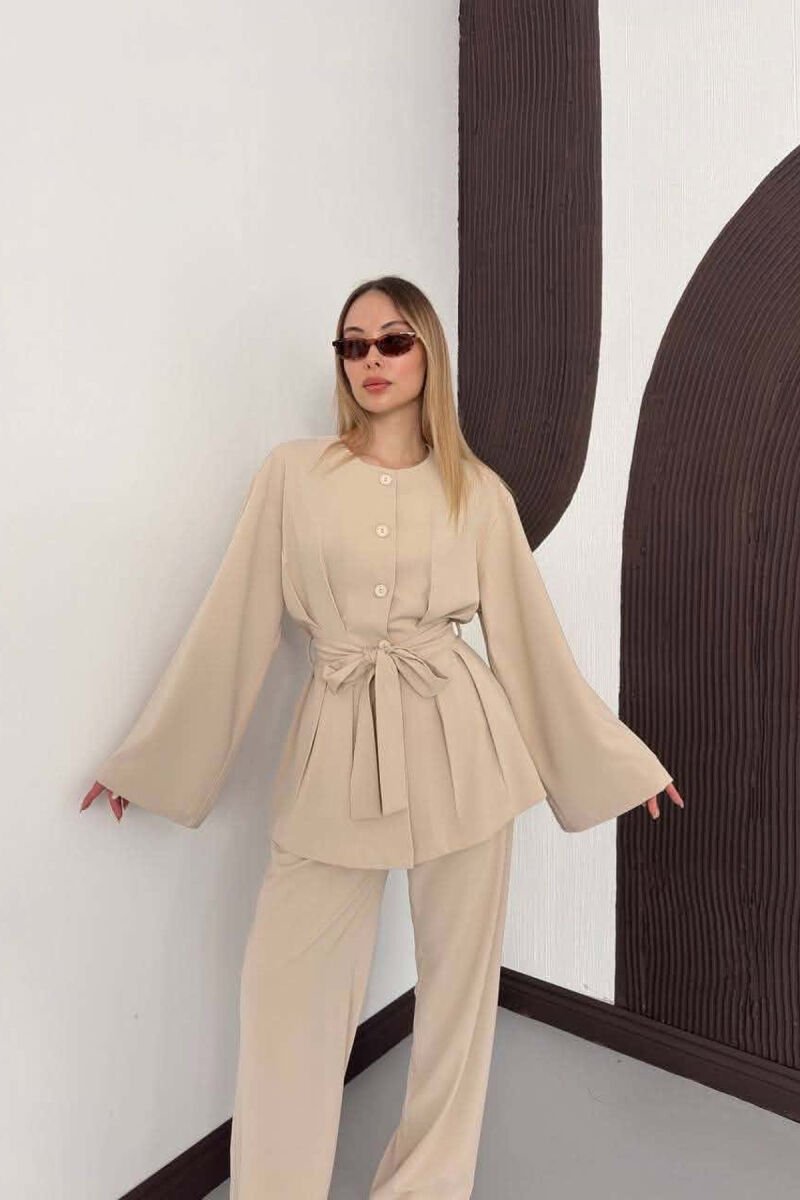 LACING WASIT SHIRT + TROUSERS WOMAN SET BEIGE/BEZHE - 5