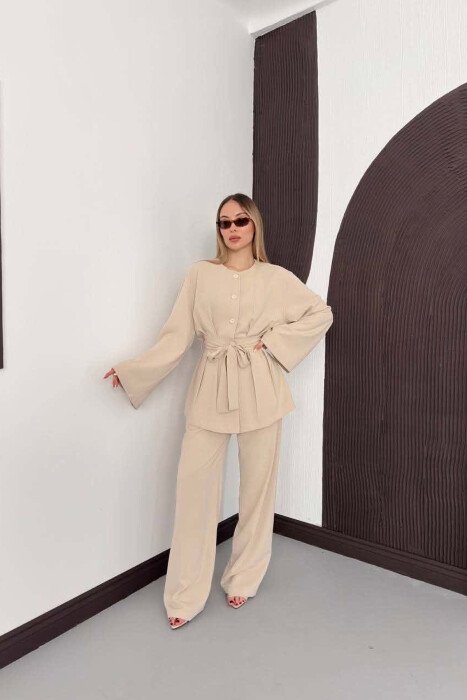LACING WASIT SHIRT + TROUSERS WOMAN SET BEIGE/BEZHE - 6