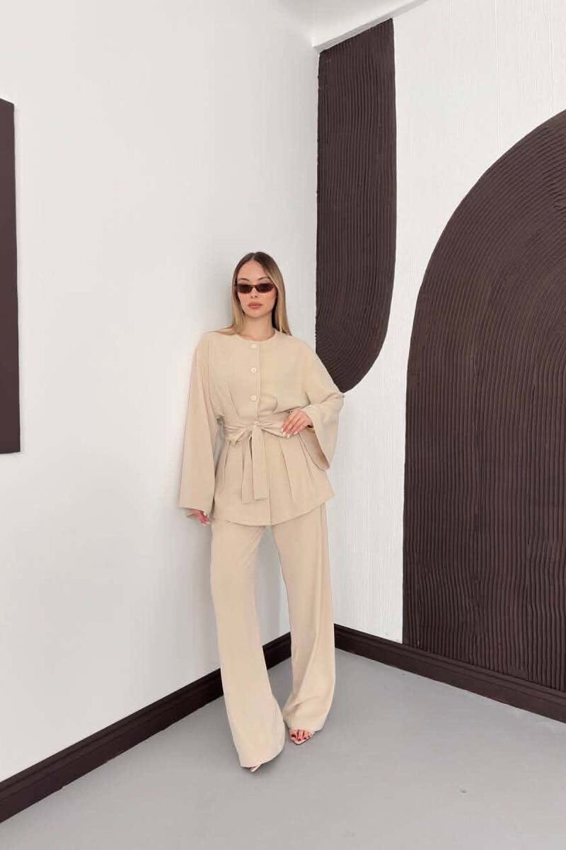 LACING WASIT SHIRT + TROUSERS WOMAN SET BEIGE/BEZHE - 7