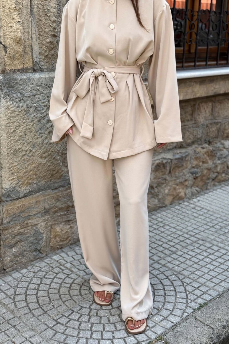 LACING WASIT SHIRT + TROUSERS WOMAN SET BEIGE/BEZHE - 2