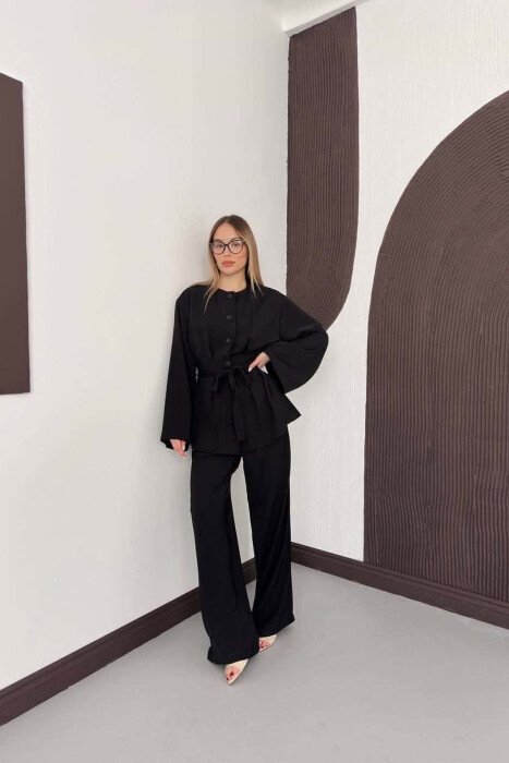LACING WASIT SHIRT + TROUSERS WOMAN SET BLACK/ E ZEZE - KLAUDIO FASHION