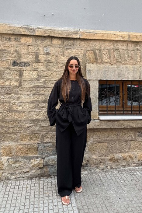 LACING WASIT SHIRT + TROUSERS WOMAN SET BLACK/ E ZEZE - KLAUDIO FASHION