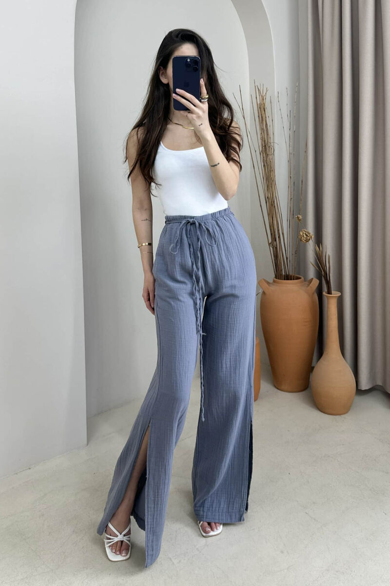 LACING WIDE LEG ONE COLOR WOMEN TROUSERS GREY/GRI - 2