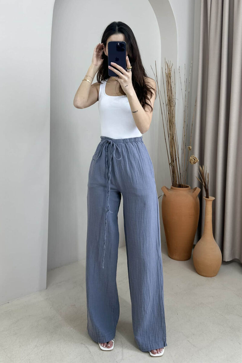 LACING WIDE LEG ONE COLOR WOMEN TROUSERS GREY/GRI - 3