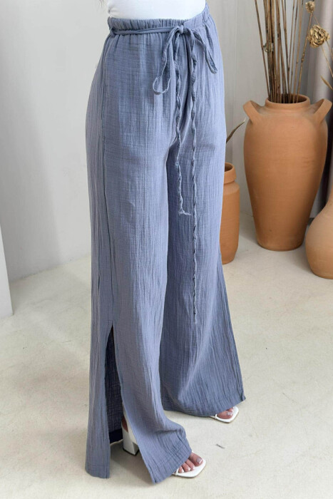 LACING WIDE LEG ONE COLOR WOMEN TROUSERS GREY/GRI - 5