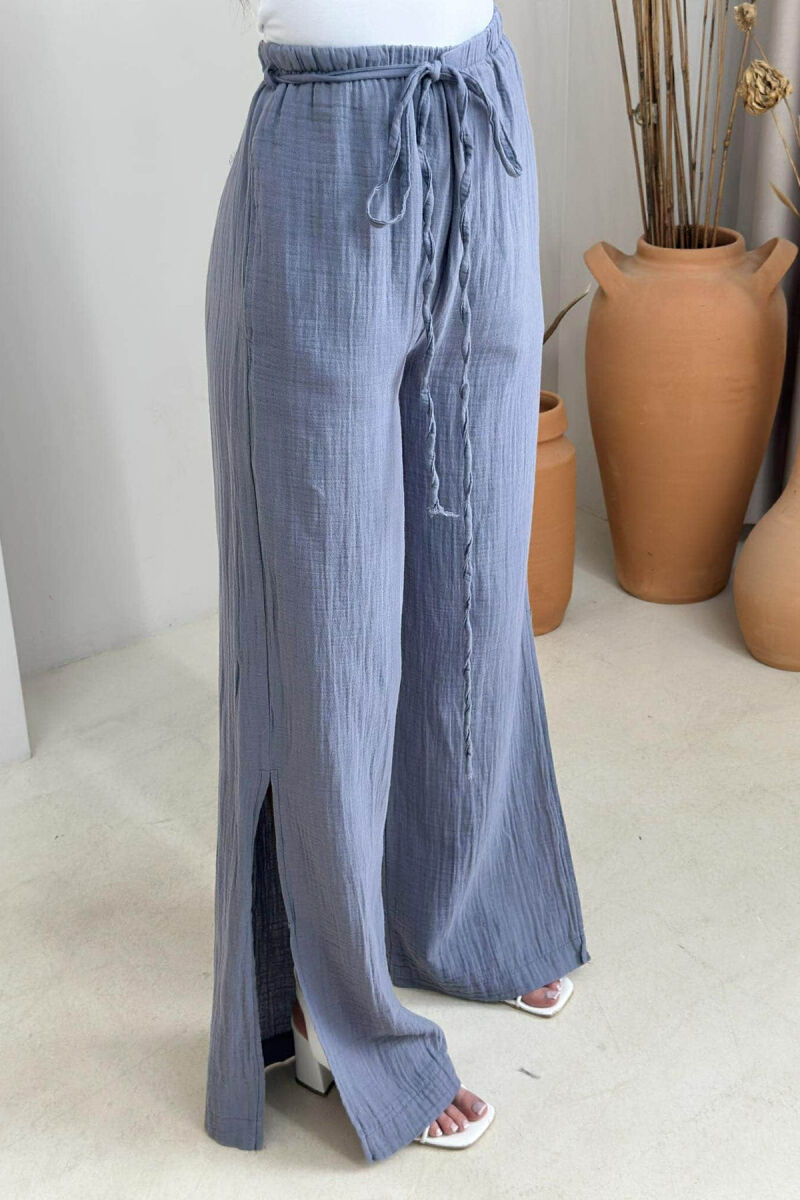 LACING WIDE LEG ONE COLOR WOMEN TROUSERS GREY/GRI - 5