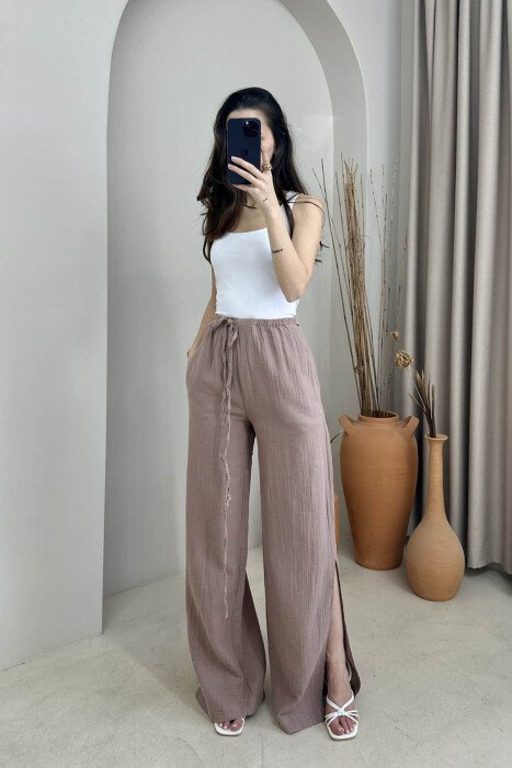 LACING WIDE LEG ONE COLOR WOMEN TROUSERS VINEGAR/UTHULL 