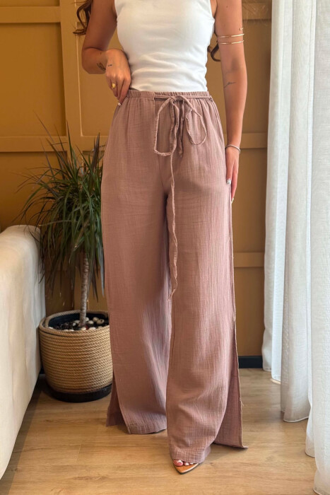 LACING WIDE LEG ONE COLOR WOMEN TROUSERS VINEGAR/UTHULL - 2
