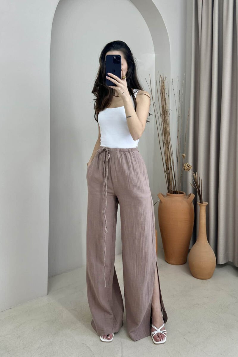 LACING WIDE LEG ONE COLOR WOMEN TROUSERS VINEGAR/UTHULL - 1