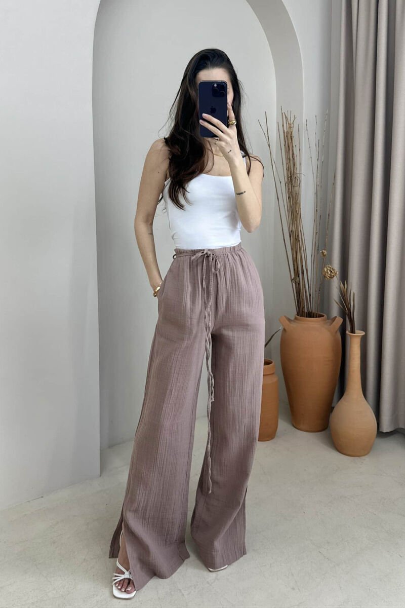 LACING WIDE LEG ONE COLOR WOMEN TROUSERS VINEGAR/UTHULL - 2