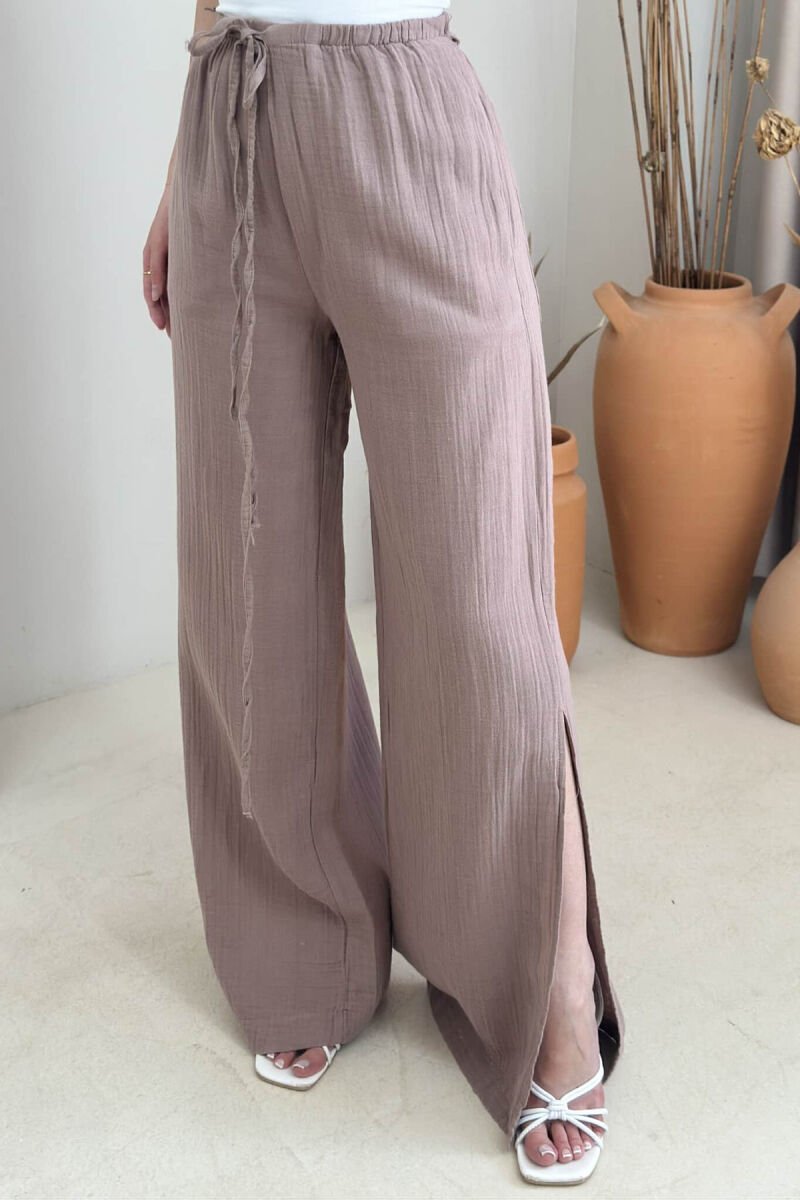 LACING WIDE LEG ONE COLOR WOMEN TROUSERS VINEGAR/UTHULL - 3