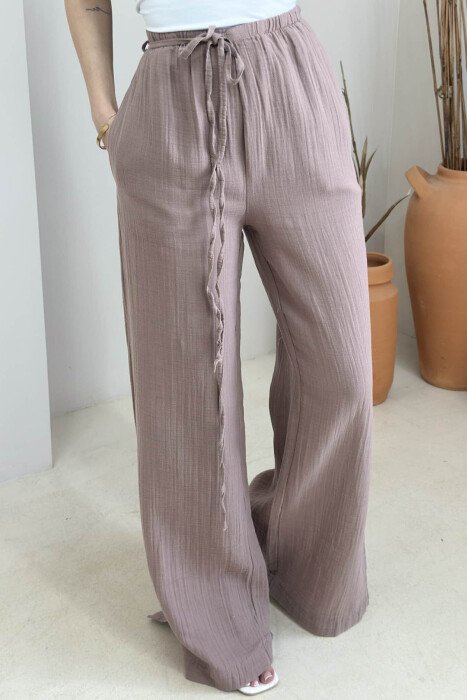 LACING WIDE LEG ONE COLOR WOMEN TROUSERS VINEGAR/UTHULL - 4