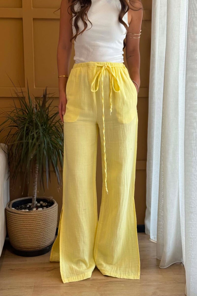 LACING WIDE LEG ONE COLOR WOMEN TROUSERS YELLOW/E VERDHE - 2