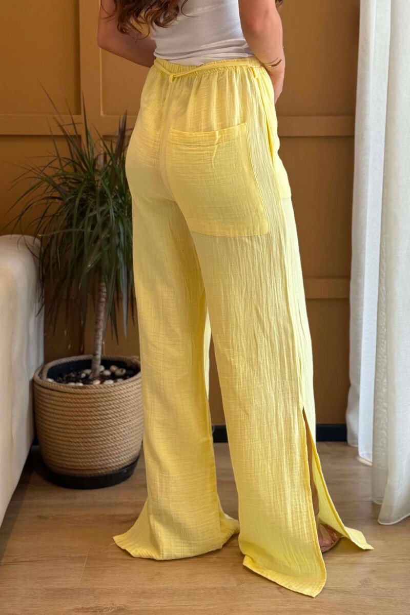 LACING WIDE LEG ONE COLOR WOMEN TROUSERS YELLOW/E VERDHE - 4
