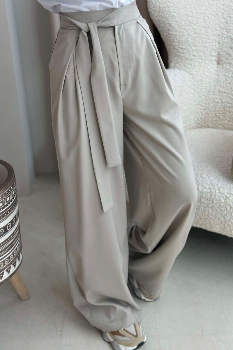 ONE COLOR LACING WIDE LEG WOMEN TROUSERS BEIGE/BEZHE - 4