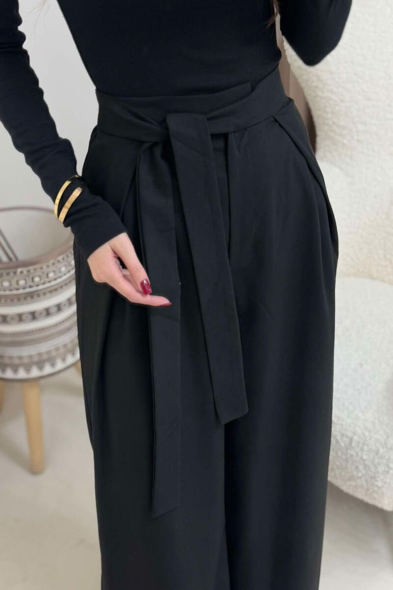 ONE COLOR LACING WIDE LEG WOMEN TROUSERS BLACK/ E ZEZE - 5