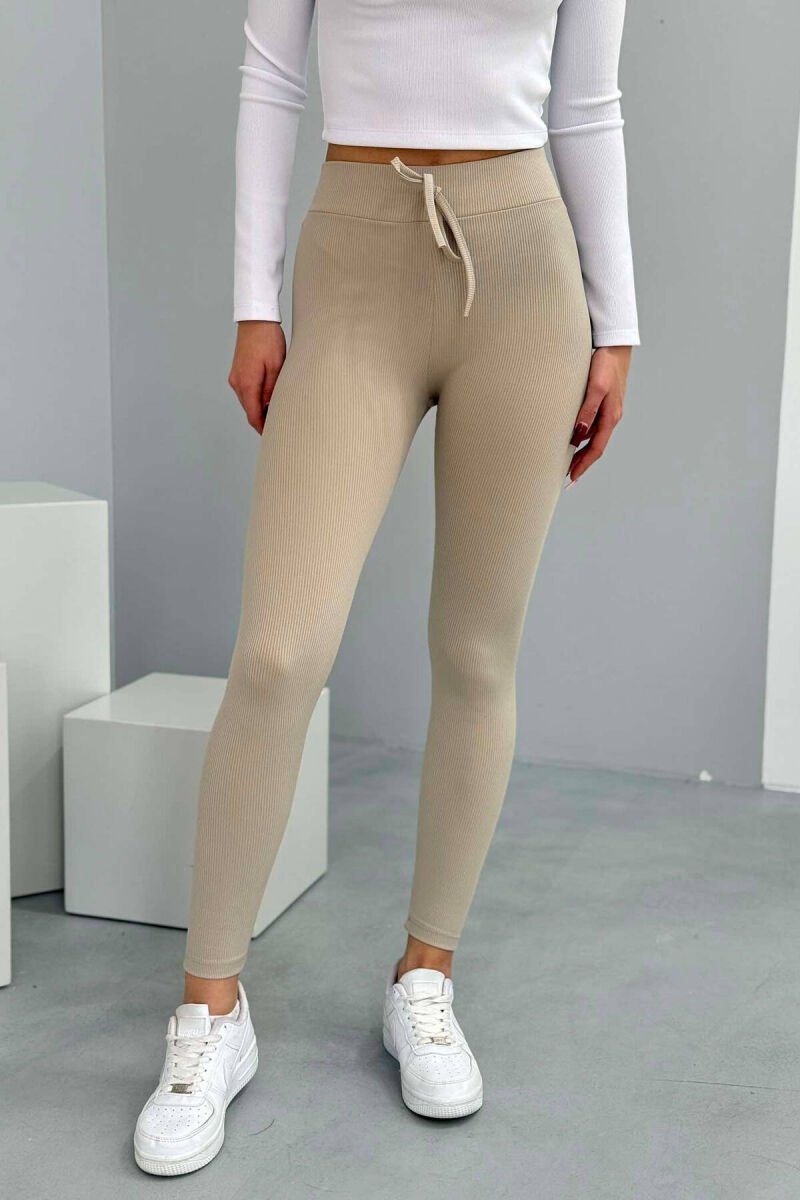 ONE COLOR LACINGS WOMEN LEGGINGS BEIGE/BEZHE - 1