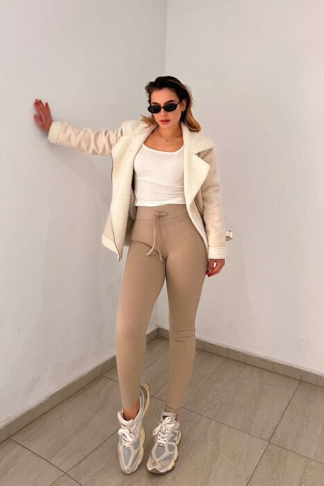 ONE COLOR LACINGS WOMEN LEGGINGS BEIGE/BEZHE - 3