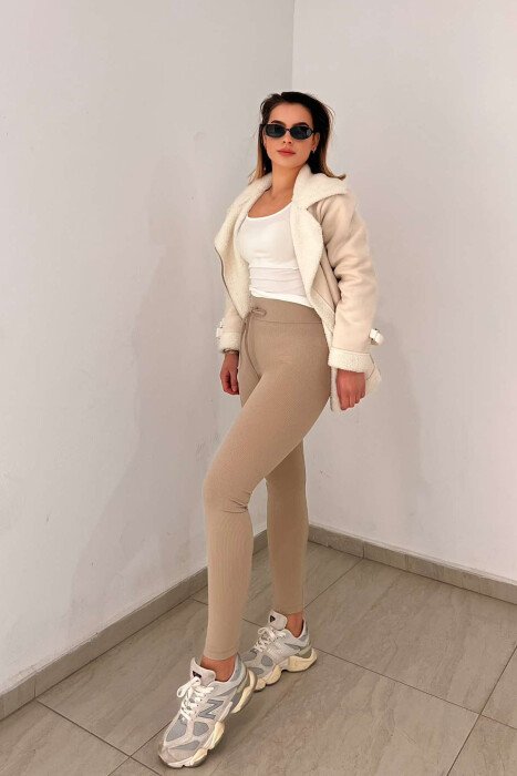 ONE COLOR LACINGS WOMEN LEGGINGS BEIGE/BEZHE - 4
