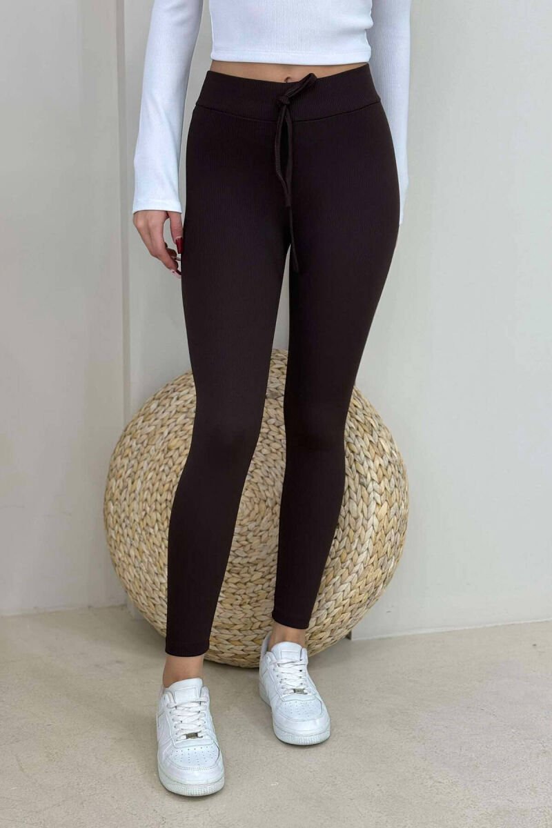 ONE COLOR LACINGS WOMEN LEGGINGS BROWN/KAFE - 6