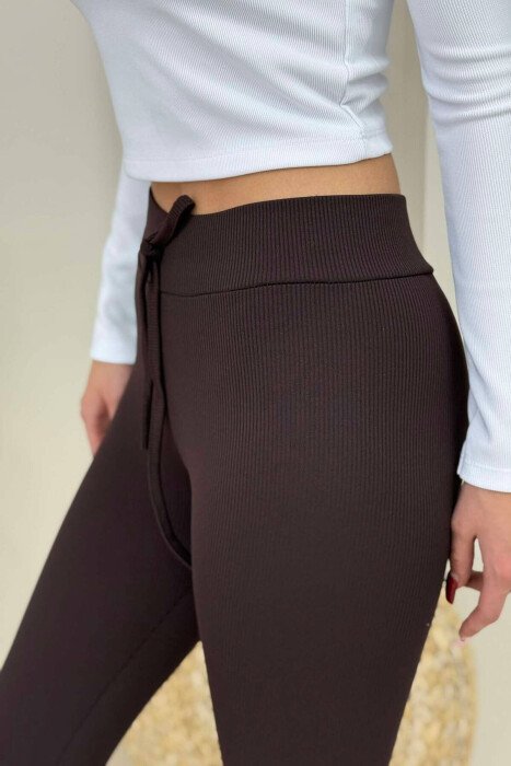 ONE COLOR LACINGS WOMEN LEGGINGS BROWN/KAFE - 8