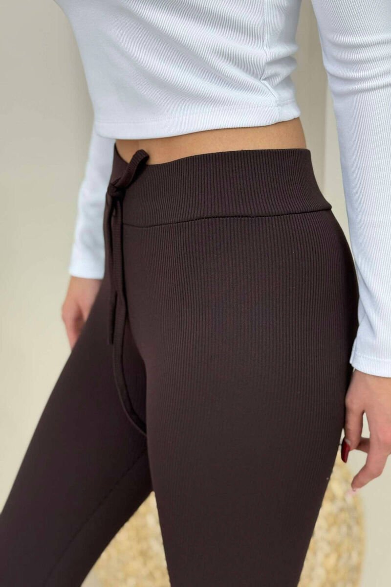 ONE COLOR LACINGS WOMEN LEGGINGS BROWN/KAFE - 8