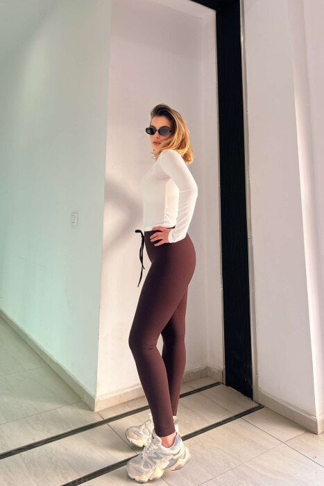 ONE COLOR LACINGS WOMEN LEGGINGS BROWN/KAFE - 5