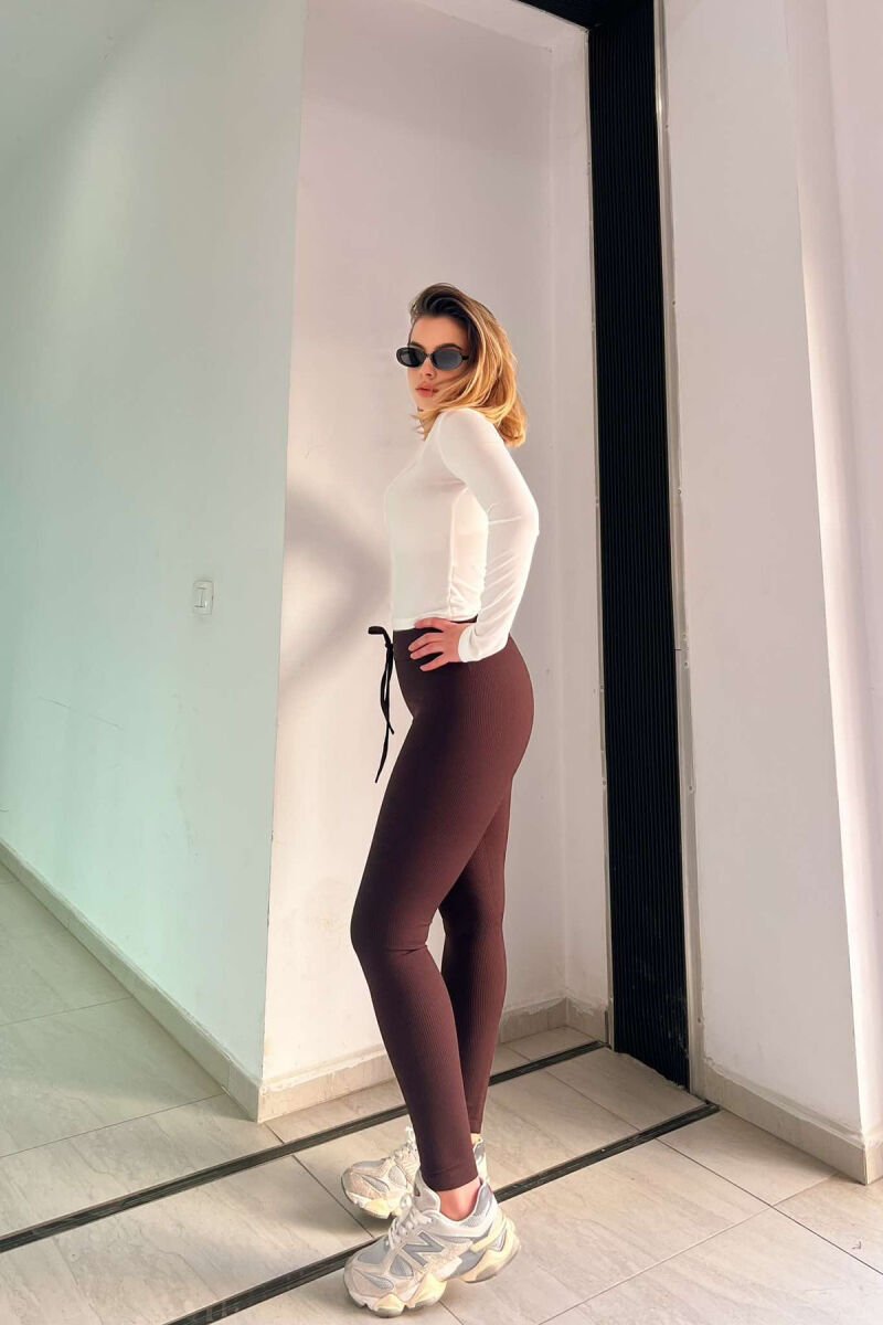 ONE COLOR LACINGS WOMEN LEGGINGS BROWN/KAFE - 5