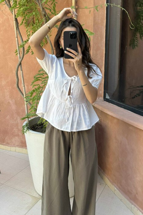 LACINGS DETAIL ONE COLOR WOMEN T-SHIRT WHITE-E BARDHE - 2