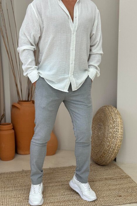 LACINGS DETAIL WIDE LEG MEN PANTS LIGHT GREY/GZ - 2