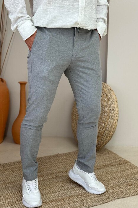 LACINGS DETAIL WIDE LEG MEN PANTS LIGHT GREY/GZ - 1