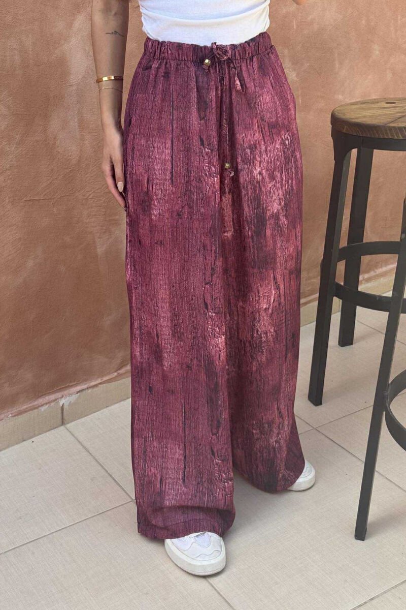 LACINGS ELASTIC WAIST DESIGNED WOMEN TROUSERS BURGUNDY/VISHNJE - 1