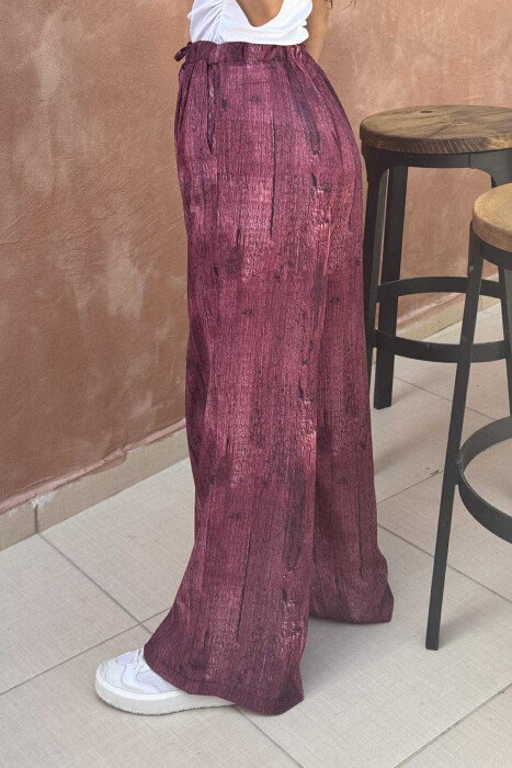 LACINGS ELASTIC WAIST DESIGNED WOMEN TROUSERS BURGUNDY/VISHNJE - 5