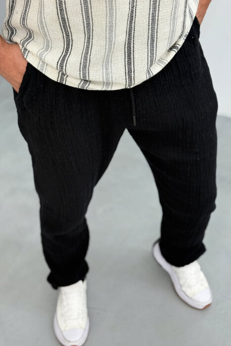 LACINGS ONE COLOR MEN PANTS BLACK/ E ZEZE - 4