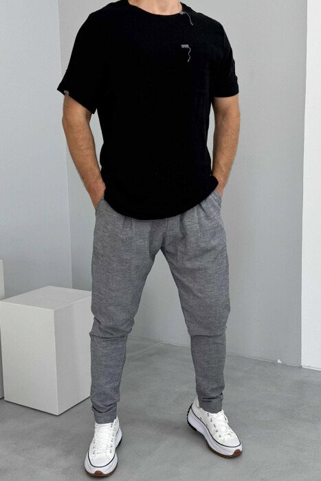 LACINGS ONE COLOR MEN PANTS GREY/GRI - KLAUDIO FASHION