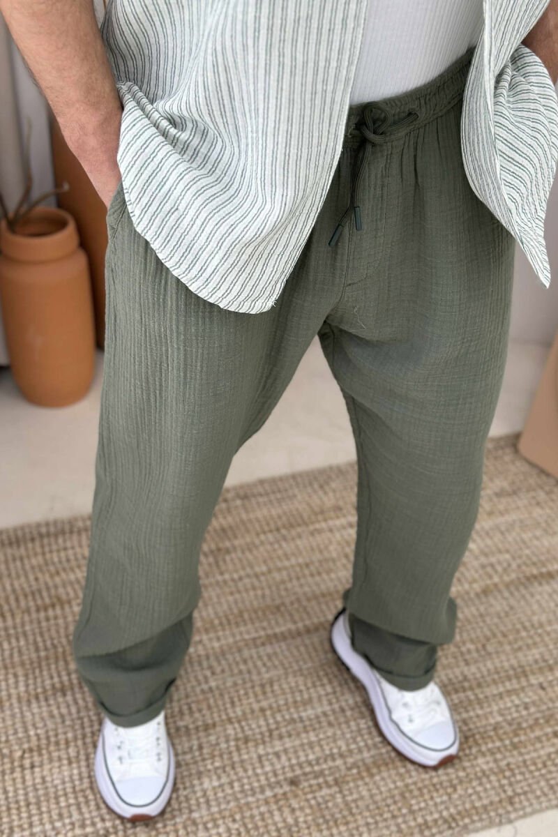 LACINGS ONE COLOR MEN PANTS OLIVE/ULLI - 4
