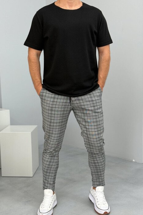 LACINGS PLAID MEN PANTS BLACK-WHITE/ZEBA - KLAUDIO FASHION