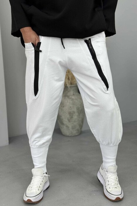 LACINGS POCKETS DETAIL MEN PANTS WHITE-E BARDHE - 4
