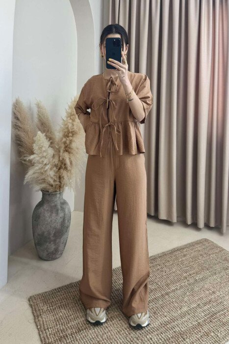 LACINGS SHIRT+TROUSERS ONE COLOR WOMEN SET BEIGE/BEZHE - 1