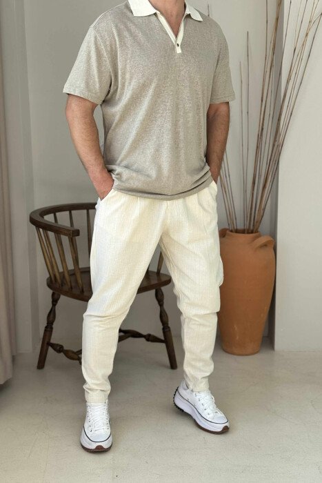 LACINGS SIMPLE MEN PANTS CREAM/KREM - KLAUDIO FASHION