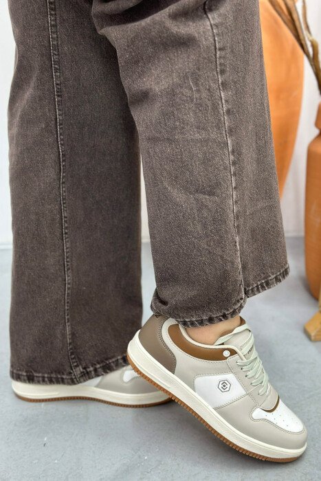 LACINGS SIMPLE WOMEN SNEAKERS CREAM-BROWN/KRKA - 1