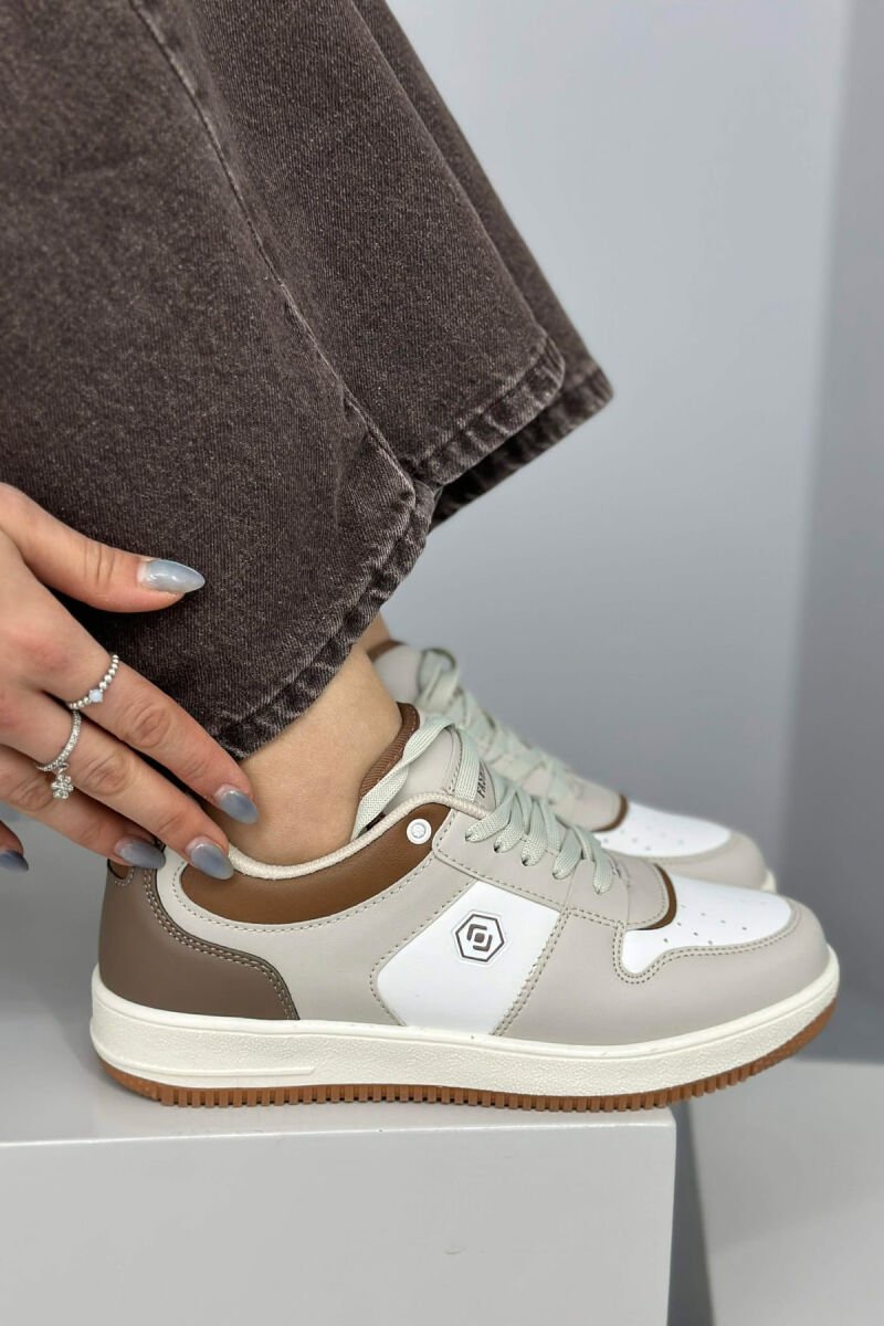 LACINGS SIMPLE WOMEN SNEAKERS CREAM-BROWN/KRKA - 6