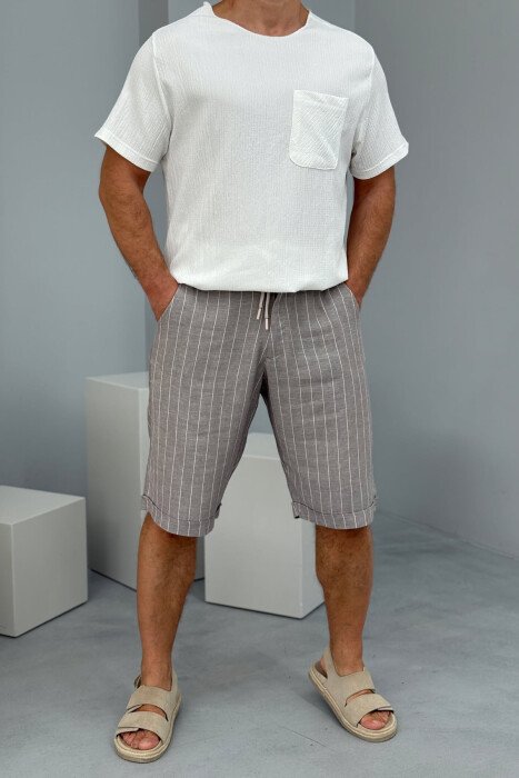 LACINGS STRIPED MEN SHORT PANTS LIGHT GREY/GZ - KLAUDIO FASHION