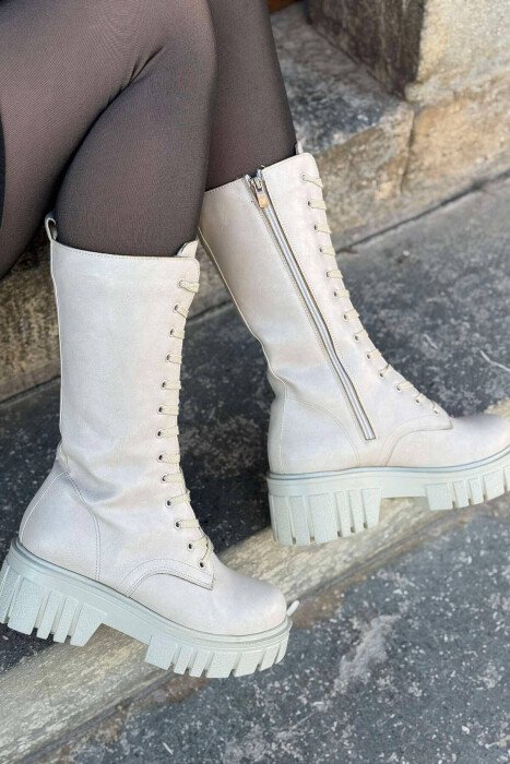 LACINGS WOMEN KNEE HIGH BOOTS CREAM/KREM - 5