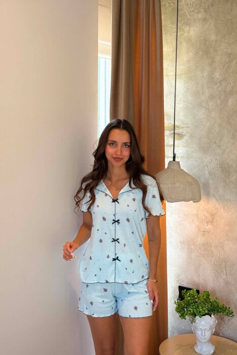 LADYBUGS DESIGN SHIRT +SHORTS WOMAN PYJAMAS LIGHTBLUE/BZ - KLAUDIO FASHION