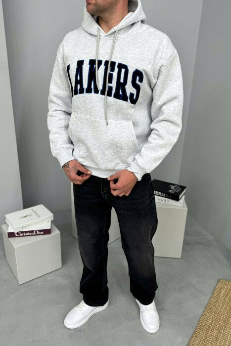 LAKERS WRITTING FLUFFY MEN HOODIE LIGHT GREY/GZ - 