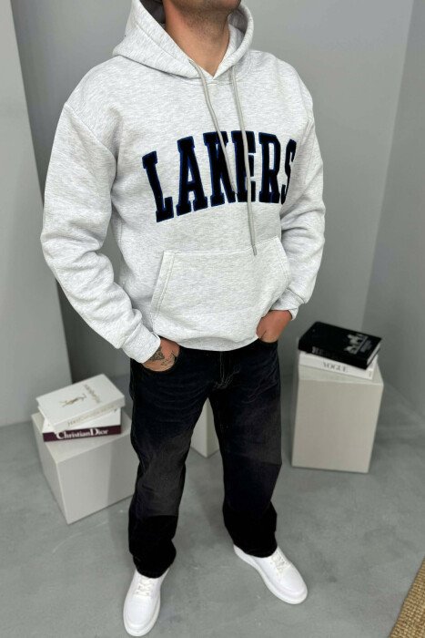 LAKERS WRITTING FLUFFY MEN HOODIE LIGHT GREY/GZ - 2