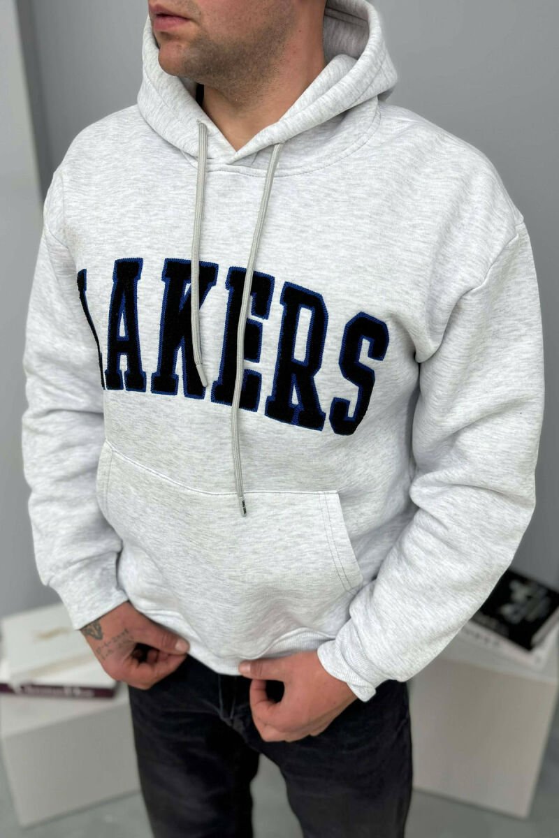 LAKERS WRITTING FLUFFY MEN HOODIE LIGHT GREY/GZ - 3